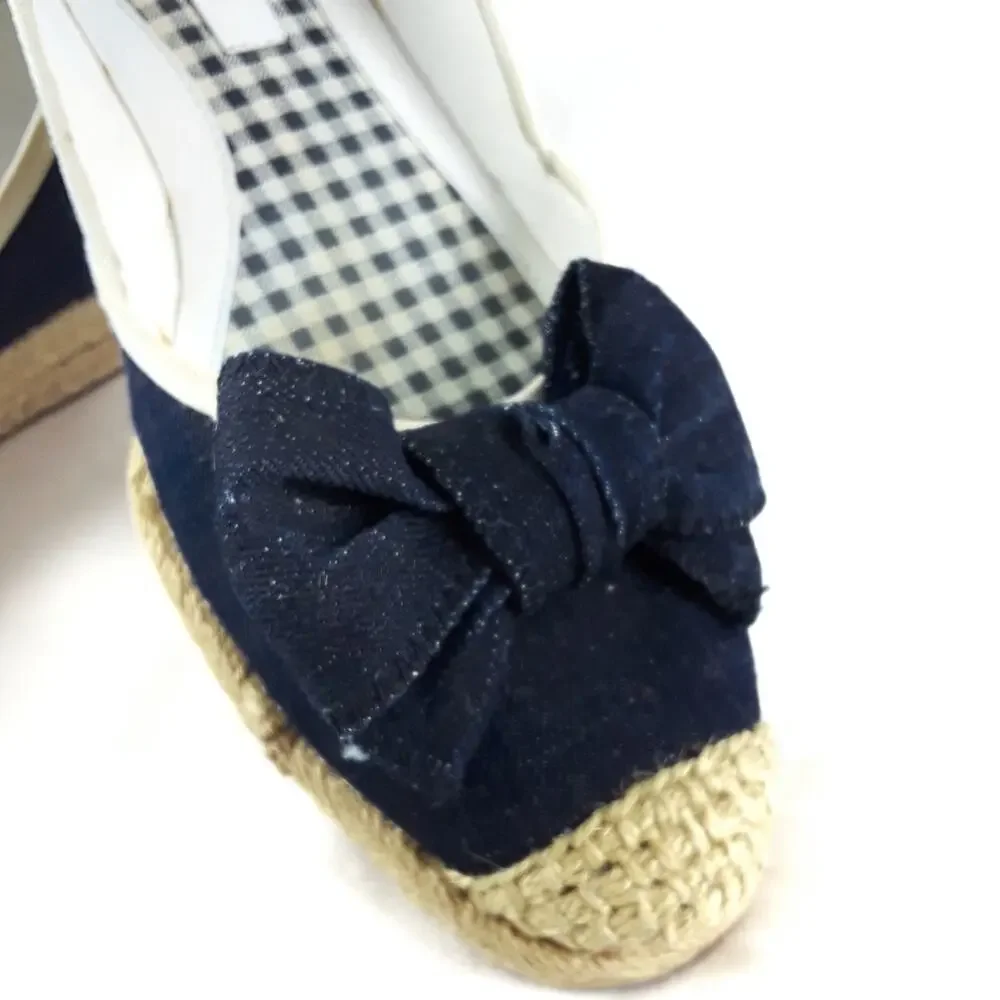 LIZ & CO Denim Wedge Espadrilles Flats Size 8.5M Bow Preppy Coastal Nautical - Picture 6 of 9